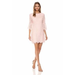 Ronni Nicole Blush Lace Dress Bell Sleeve Shift Scallop Hem Size 8